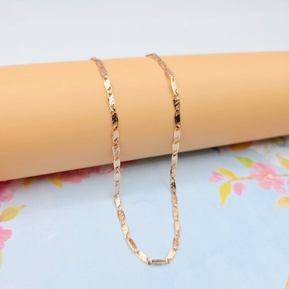 Textured Rose Gold Chain Necklace, 18+2 Inch, Gold Plated Brass, XPNL0104 - Picture 2 of 12